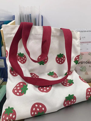 Fruit Cotton Canvas Large Shoulder Tote Bag for Women