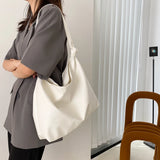 Women's Soft PU Shoulder Bag Solid Bucket Bag Large Capacity Tote