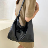 Women's Soft PU Shoulder Bag Solid Bucket Bag Large Capacity Tote