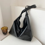 Women's Soft PU Shoulder Bag Solid Bucket Bag Large Capacity Tote