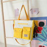 Women's Canvas Double Pocket Shoulder Bag Zipper Tote Messenger Student Bag