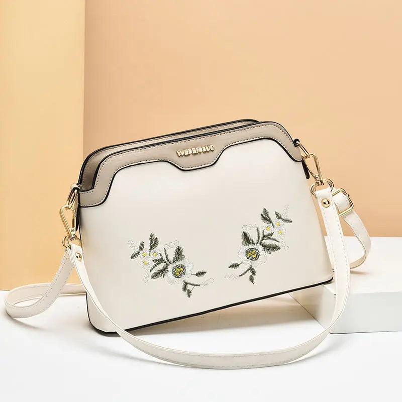 Embroidered Small Bag Soft Leather Shoulder Crossbody Bag