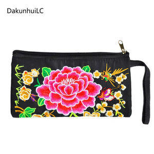 Women's Embroidery Ethnic Mini Wallet Hand Grasp Bag Mobile Drop