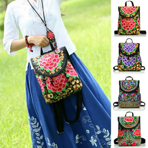 Ethnic Style Multicolor Peony Embroidered Backpack