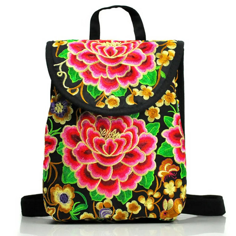 Ethnic Style Multicolor Peony Embroidered Backpack