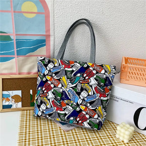 Ethnic Style Printed Canvas Handbag Casual Tote Shopping Bag