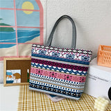 Ethnic Style Printed Canvas Handbag Casual Tote Shopping Bag