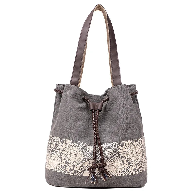 Printed Retro Canvas Shoulder Bag for Women
