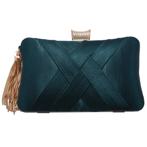 Women's Silk Satin Evening Clutch Bag with Tassel Pendant