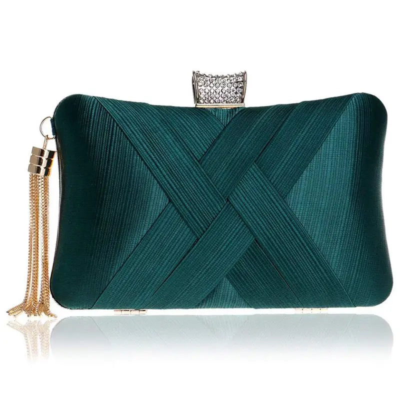 Women's Evening Clutch Bags Silk Satin Party Handbag Dark Green