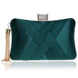 Women's Evening Clutch Bags Silk Satin Party Handbag Dark Green