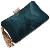 Women's Evening Clutch Bags Silk Satin Party Handbag Dark Green