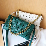 Braided Shoulder Bag PU Leather Weave Purse with Chain