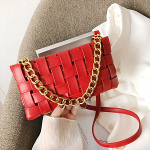 Braided Shoulder Bag PU Leather Weave Purse with Chain