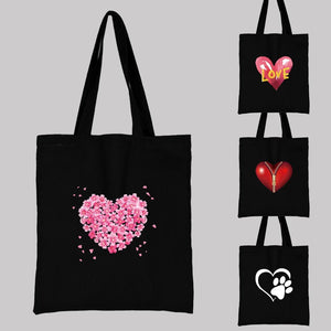 Women's Love Heart Pattern Shoulder Bag Canvas Tote Shopper