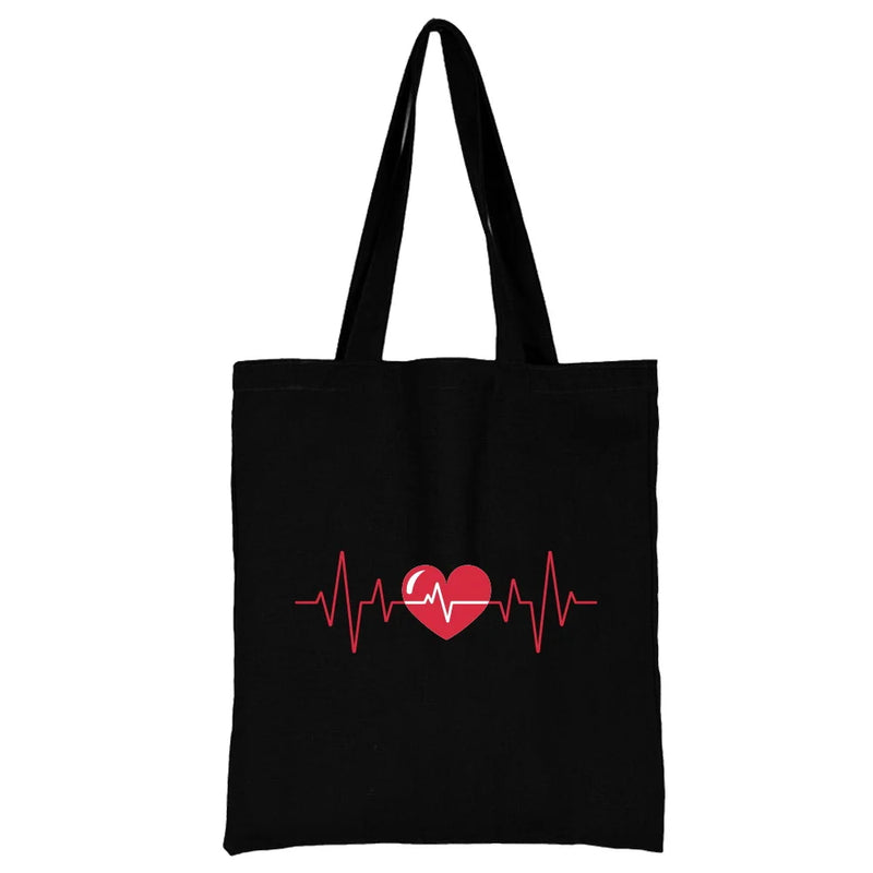 Women's Love Heart Pattern Shoulder Bag Canvas Tote Shopper