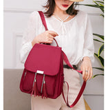 Women's Tassel School Backpack Anti-theft Daypack Rucksack Shoulder Bag