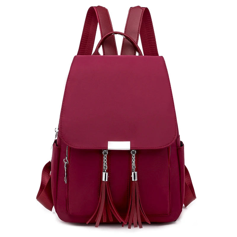Women's Tassel School Backpack Anti-theft Daypack Rucksack Shoulder Bag
