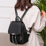 Women's Tassel School Backpack Anti-theft Daypack Rucksack Shoulder Bag