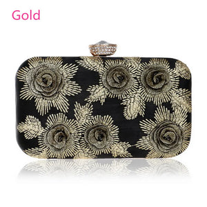 Vintage Embroidery Flower Rose Rhinestones Purse Party Wedding Ladies Bag