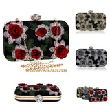 Vintage Embroidery Flower Rose Rhinestones Purse Party Wedding Ladies Bag