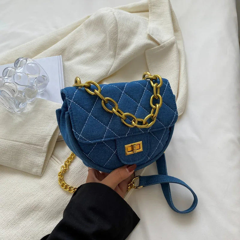 Denim Canvas Crossbody Bag Chain Handbag for Women