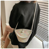 Women's Straw Beach Bag Crossbody Shoulder Bucket Bag