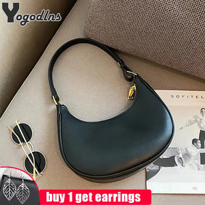Women's Clutch Handbags Moon Solid PU Leather Underarm Shoulder Bag