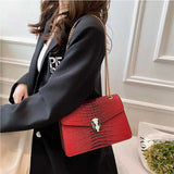 Crocodile Pattern Underarm Bag with Chain Shoulder Strap