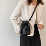 Women's Drawstring Bag Textured Shoulder Messenger Bag