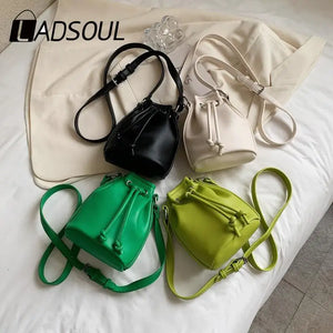 Women's Drawstring Bag Textured Shoulder Messenger Bag