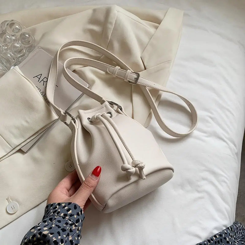 Women's Drawstring Bag Textured Shoulder Messenger Bag