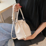Women's Drawstring Bag Textured Shoulder Messenger Bag