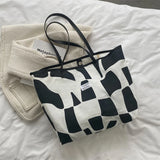 Women's Geometric Pattern Shoulder Bag Tote Bag, Large Capacity Travel Canvas
