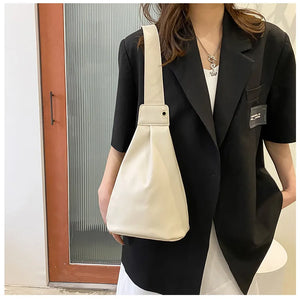 Retro Solid Backpack PU Leather Shoulder Underarm Bag Casual Women Hobos Handbag