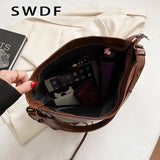 Retro PU Leather Shoulder Bag High Capacity Women Crossbody Tote