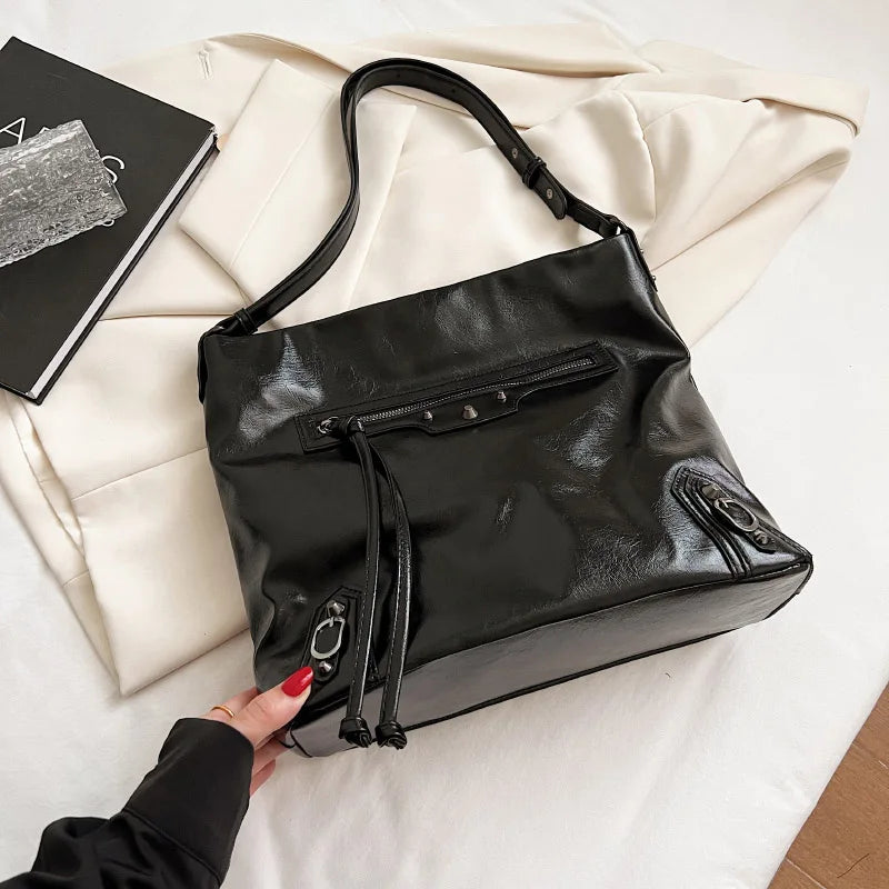 Retro PU Leather Shoulder Bag High Capacity Women Crossbody Tote
