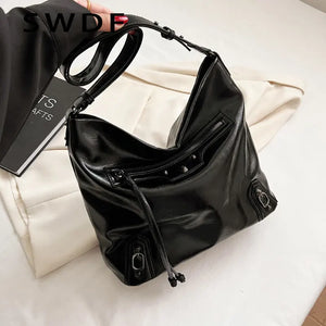 Retro PU Leather Shoulder Bag High Capacity Women Crossbody Tote