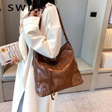 Retro PU Leather Shoulder Bag High Capacity Women Crossbody Tote