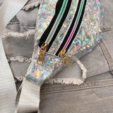 Women's Holographic Waist Bag Phone Wallet Silver Sequin Belt Bag