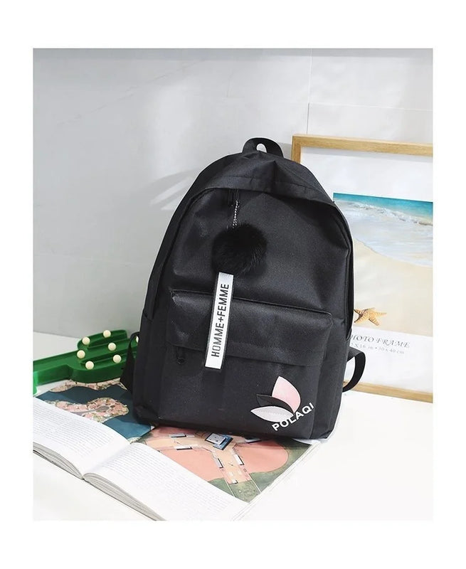 Embroidered Canvas Leather Backpack Women's Large Capacity Schoolbag