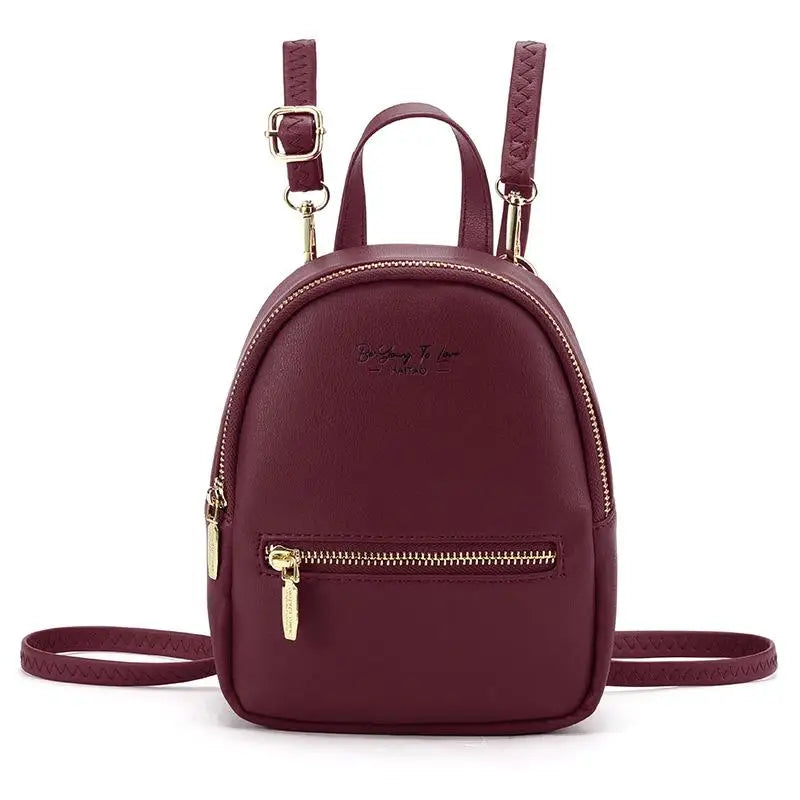 Women's PU Leather Backpack Solid Shoulder Bag Casual Large Capacity Mini