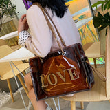 Women's Large-Capacity Handbag Work Bag Red Brown Shoulder Bag