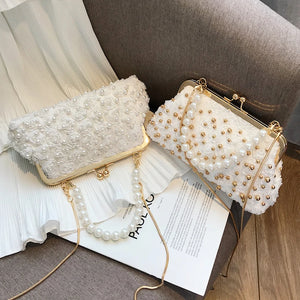 Women's Beaded Handbag Rivet Chain Crossbody Bag Shoulder Bag
