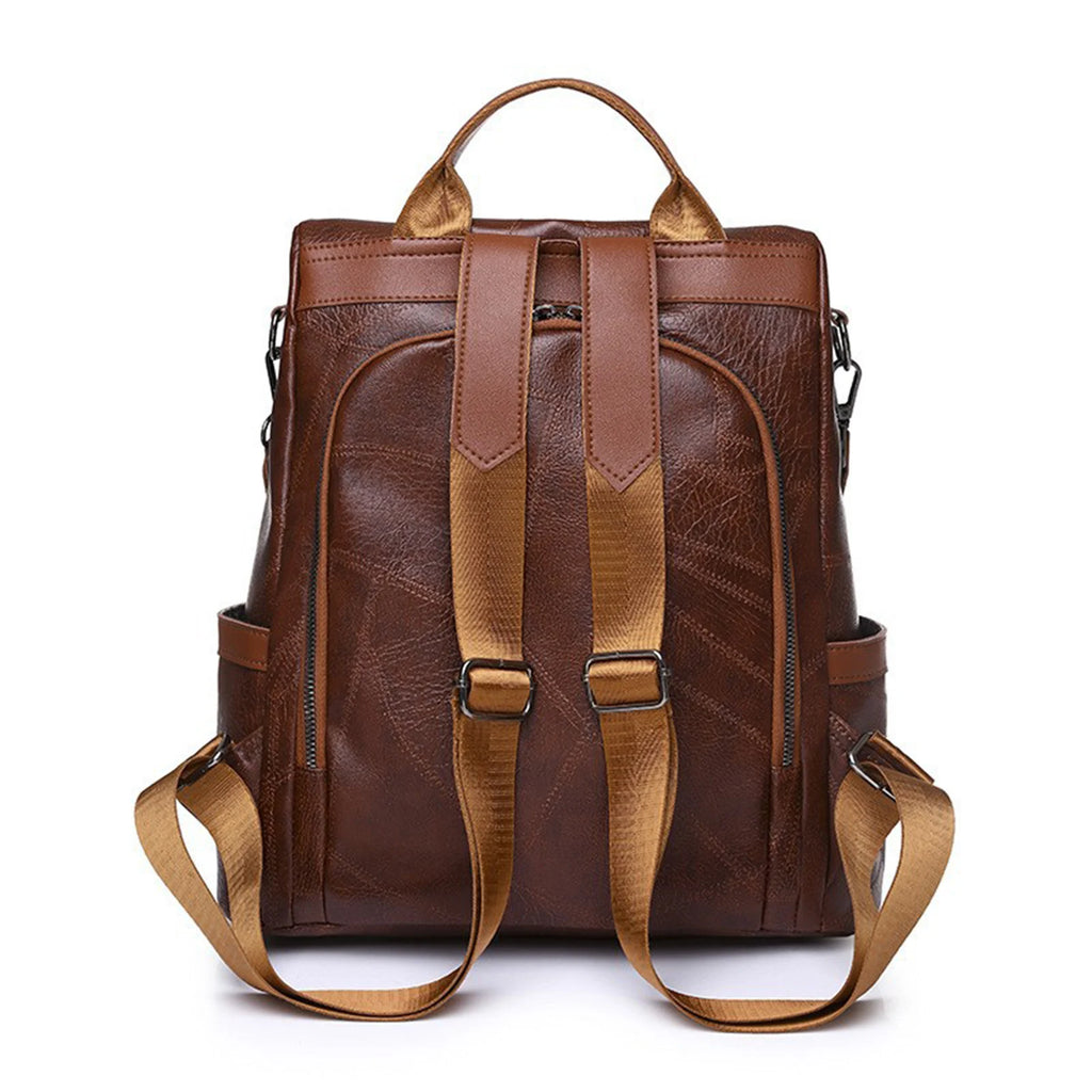 Women's PU Leather Backpack Vintage Multi-pocket Large Capacity