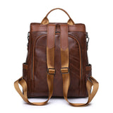 Women's PU Leather Backpack Vintage Multi-pocket Large Capacity