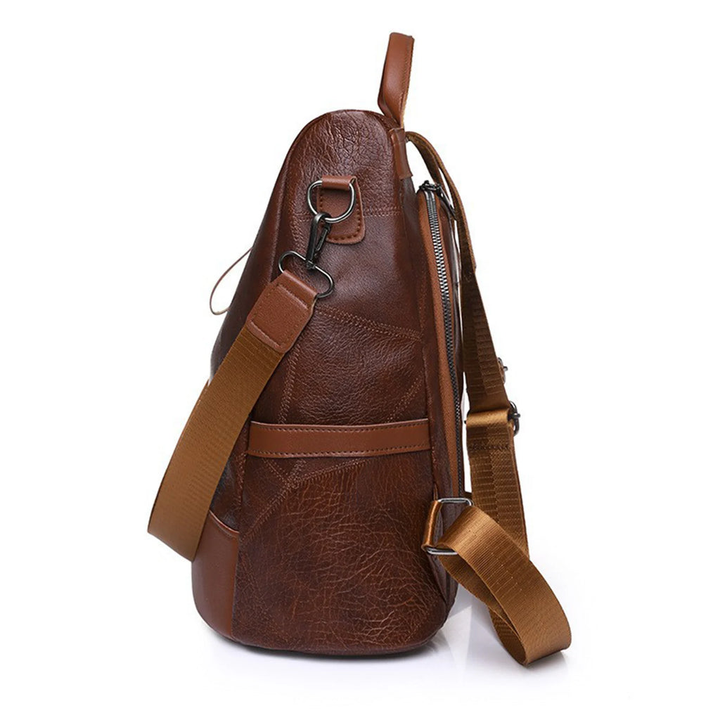 Women's PU Leather Backpack Vintage Multi-pocket Large Capacity