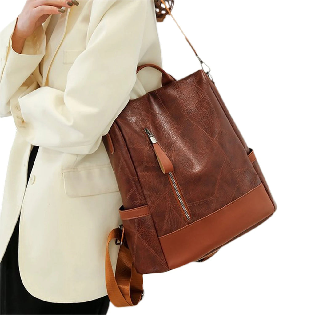 Women's PU Leather Backpack Vintage Multi-pocket Large Capacity