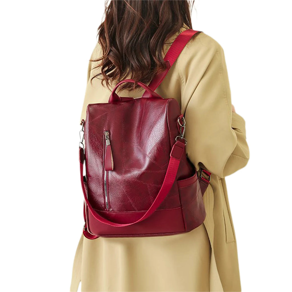 Women's PU Leather Backpack Vintage Multi-pocket Large Capacity
