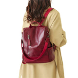 Women's PU Leather Backpack Vintage Multi-pocket Large Capacity